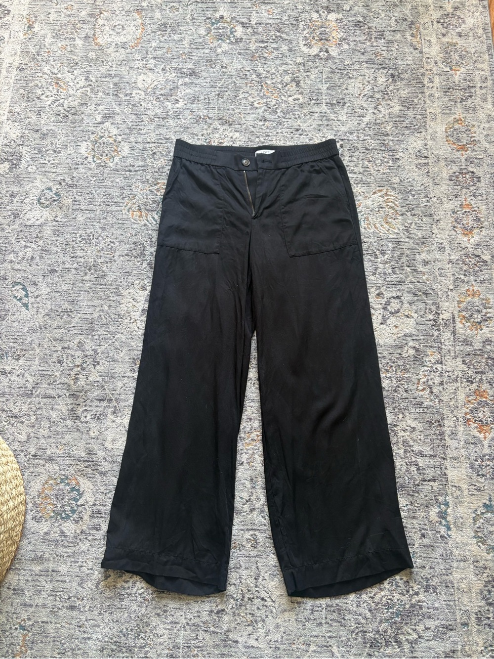 LOFT Black Wide-Leg Pants with Front Patch Pockets